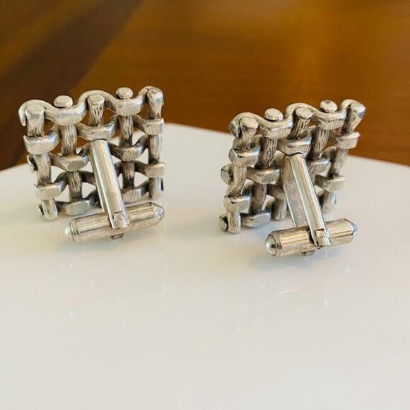 Vintage Kreisler Craft Silver Tone Woven Cufflinks - Picture 4 of 6